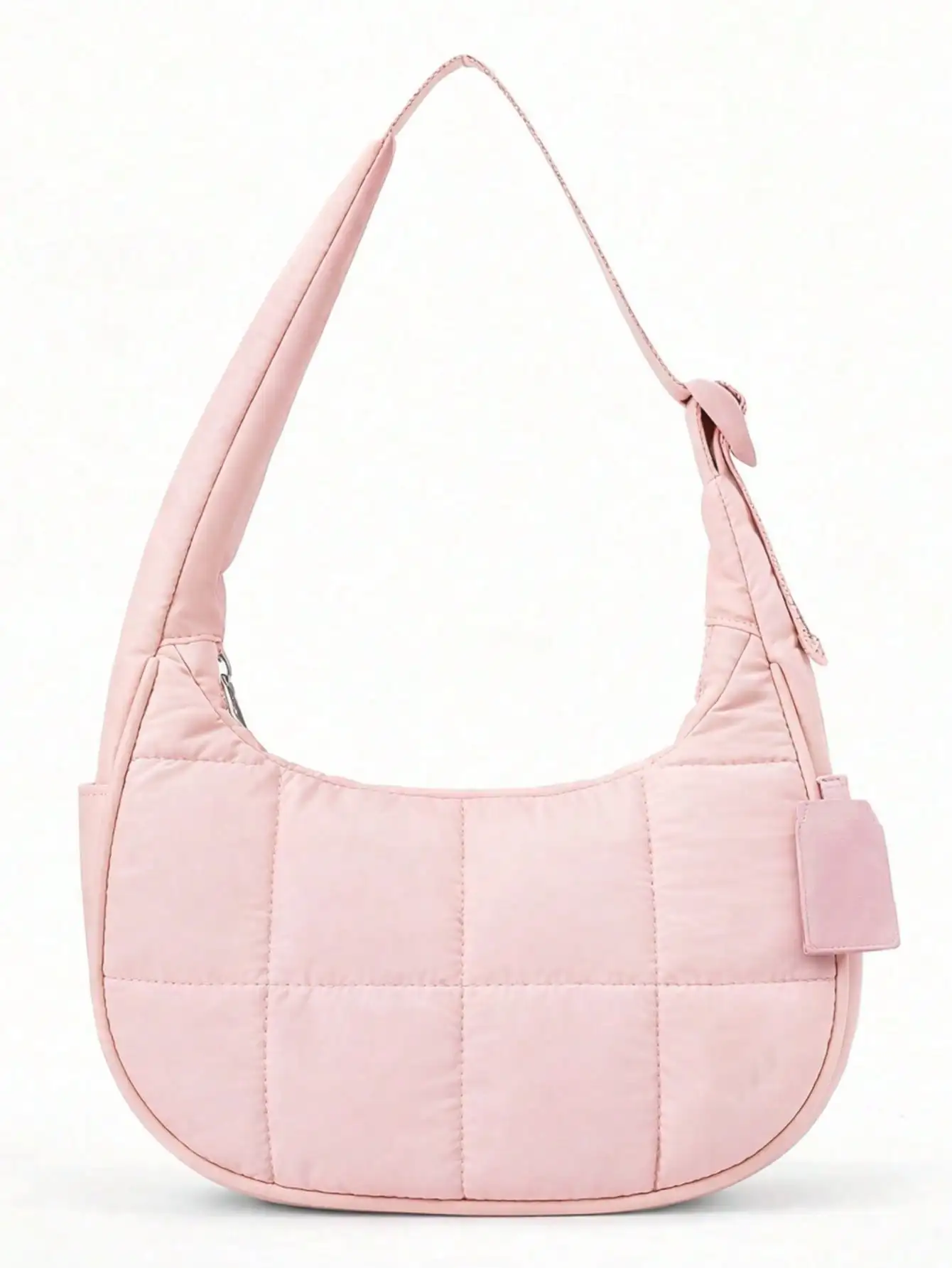 

Розовая стеганая нейлоновая сумка-полумесяц через плечо с регулируемым ремнем