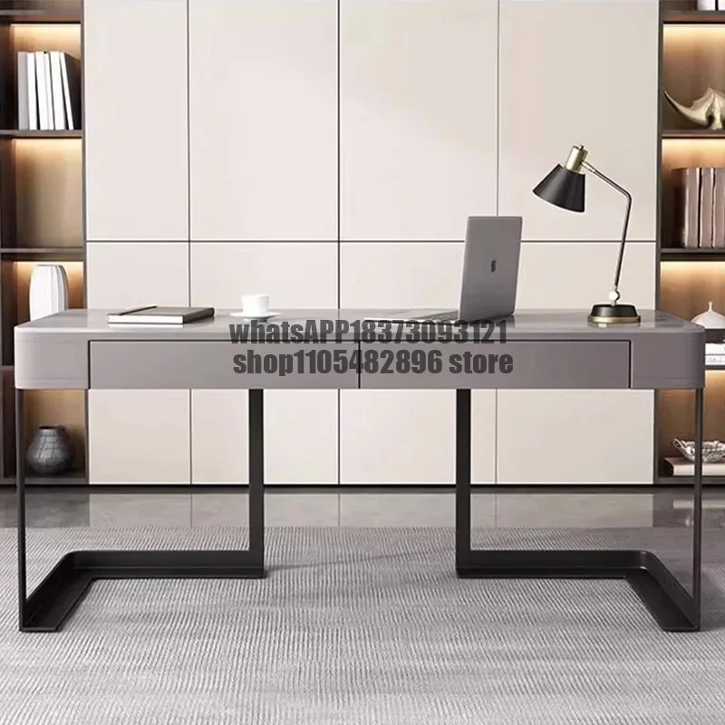 Fashion Sintered Stone Desk with Drawer and Stainless Steel Legs,Contemporary Writing Table for Home Office or Study Room