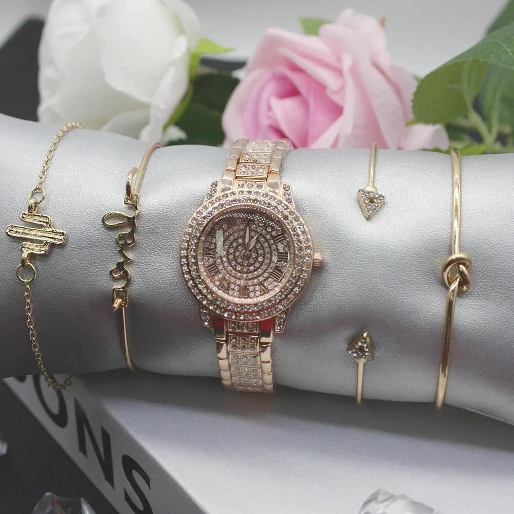 5pcs Set Classic Ladies\' Watch Bracelets for Women High Quality Fashion Waterproof for Fancy Party Friend Gift Include Box