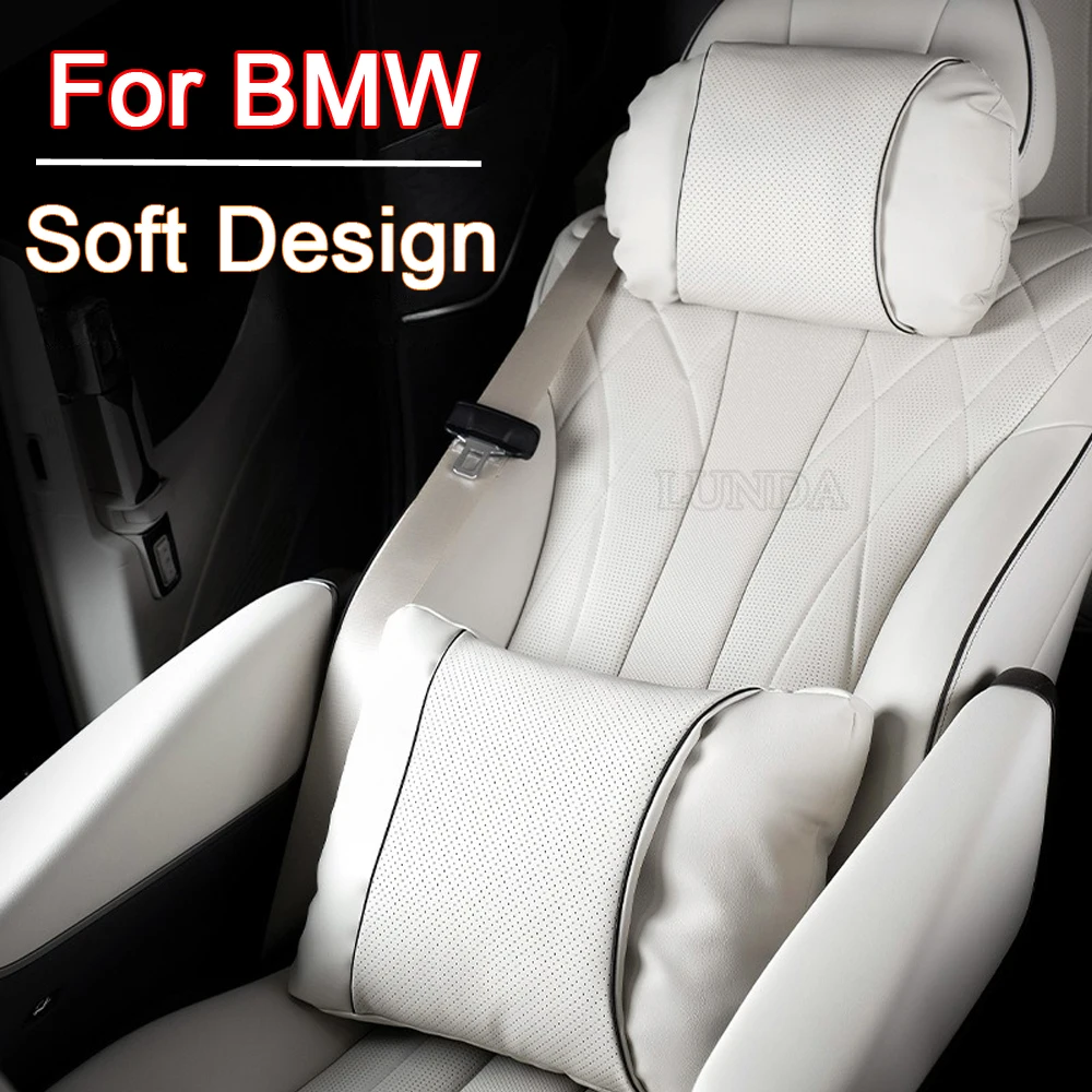 High-quality Car Neck Pillow Nappa leather Headrest  Car Lumbar Pillows For BMW E39 E90 F31 F07 F10 F12 1 3 5 7 Series X4 X5 X7