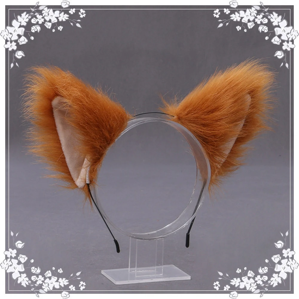 Diadema de orejas de gato Lolita para niña, disfraz de fiesta de baile de Anime, diadema de felpa con orejas de Lobo y zorro, accesorios para el cabello Kawaii