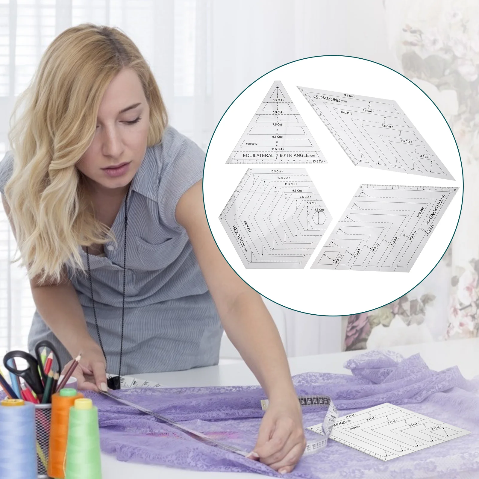 

4 Pcs Patchwork Ruler Embroidery Tool Set for Clothing Small Sewing Template Craft Plastic