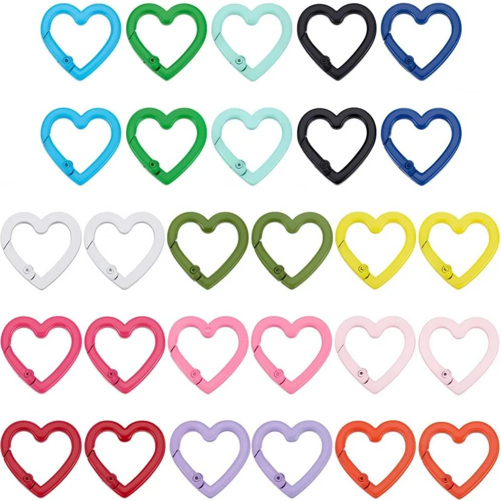 

1 Box 28Pcs 14 Colors Heart Spring Clasp Jewelry Carabiner Clip Colorful Heart Shaped Alloy Gate Ring Trigger Snap Hook Buckle