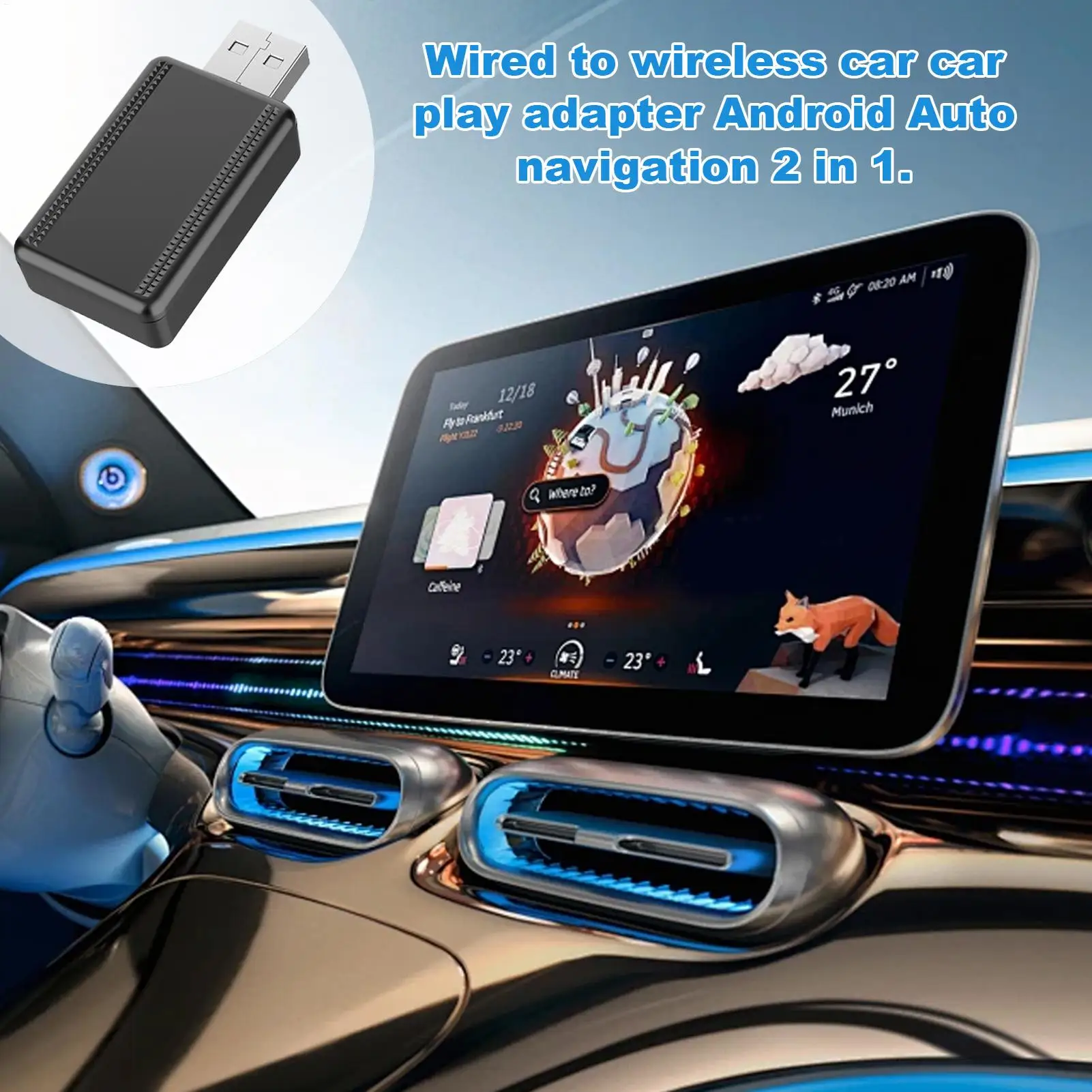 

Для Carplay Android Auto Проводной к беспроводному адаптеру для автомобиля 2 в 1, небольшой автоматический адаптер Plug and Play, конвертер без