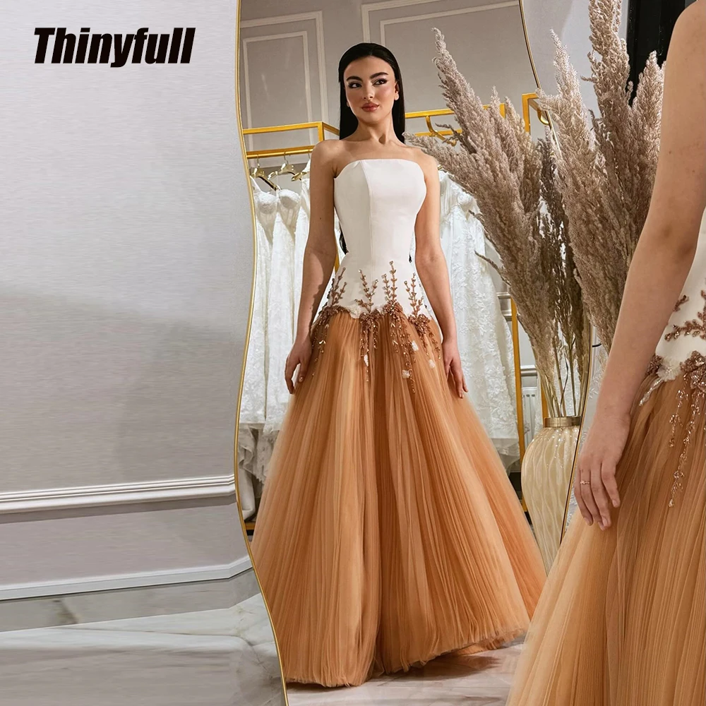 

Вечернее платье Thinyfull А-силуэта из атласа/фатина без рукавов с аппликациями, элегантное праздничное платье 2026 года, на заказ