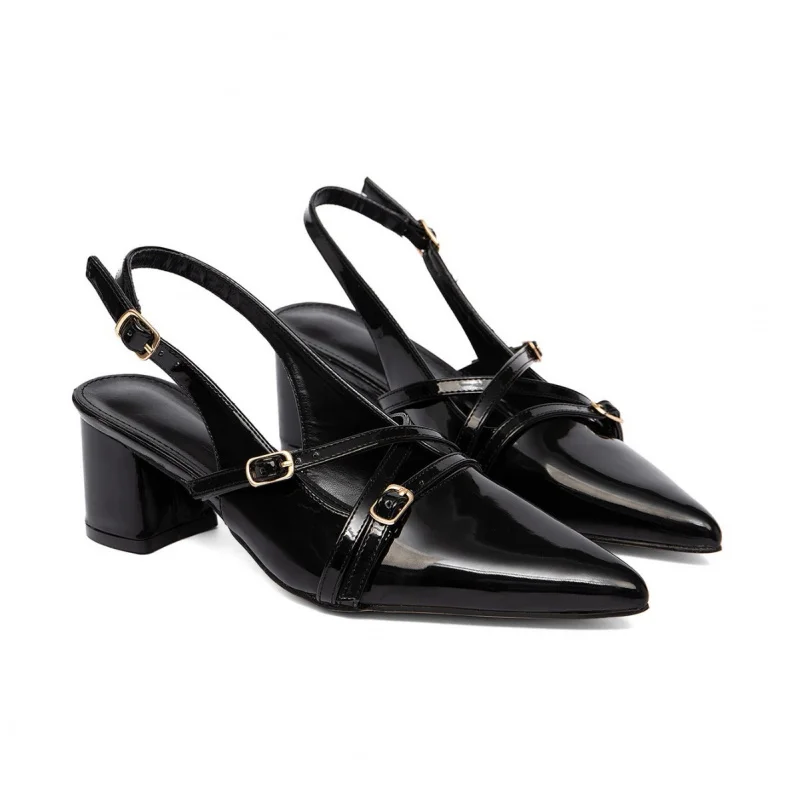 

Women's summer pointed-toe chunky high heels with back strap buckle design, niche French elegance, versatile and fashionable