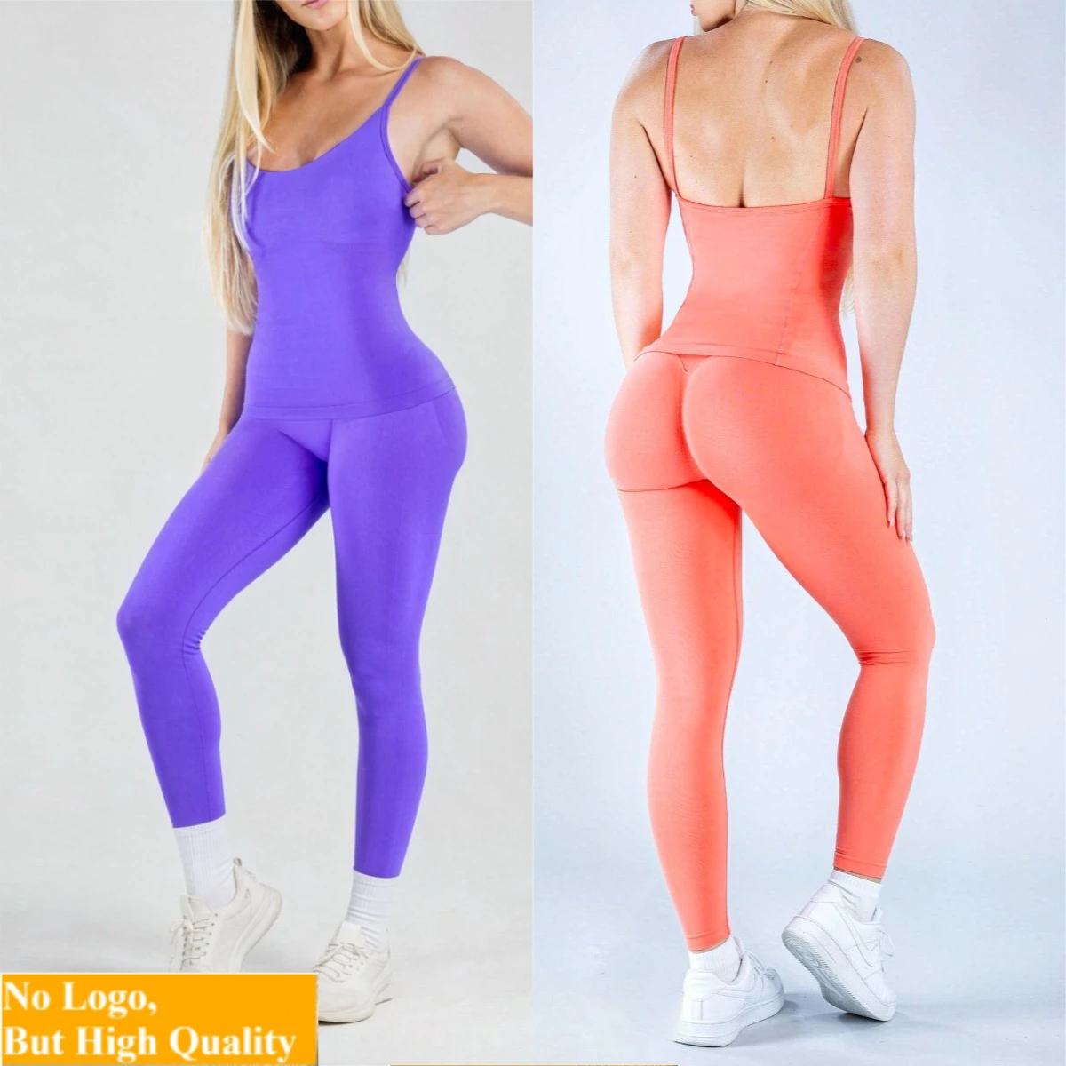 NO LOGO Scoop Neck Vest Top+Leggings Fitness Suit Speed Activewear Women Sportwear 2 Piece Yoga Set Pilates Tank Top Trousers