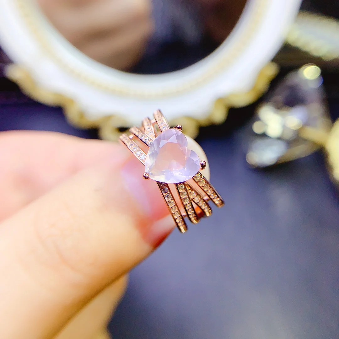 

Natural Powder Crystal 925 Sterling Silver Simple Generous Ladies Ring Luxury Jewelry Christmas gift Free shipping
