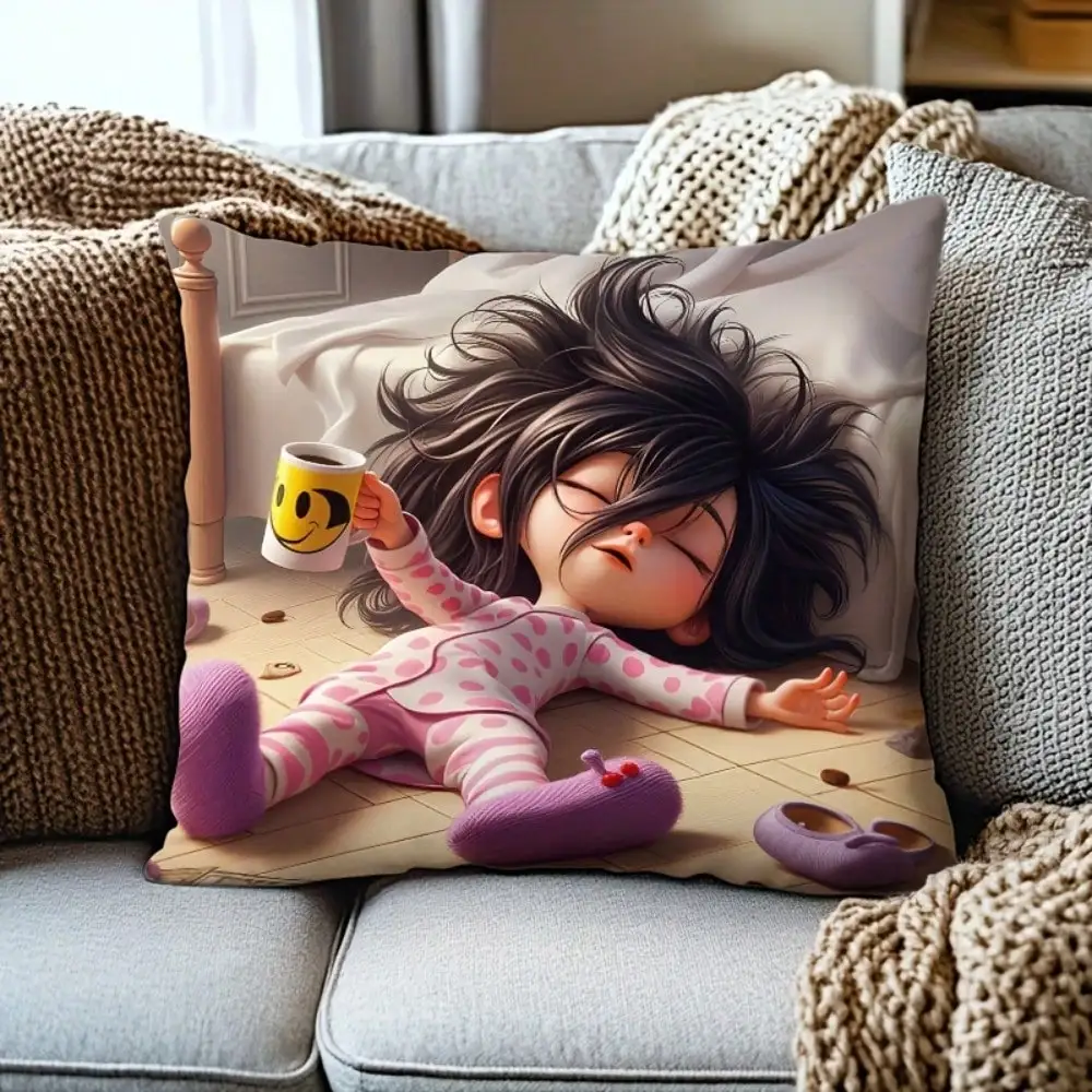 

1 шт. квадратная наволочка для подушки 45,72x45,72 см - наволочка с милым мультяшным рисунком для сна на деревянном полу