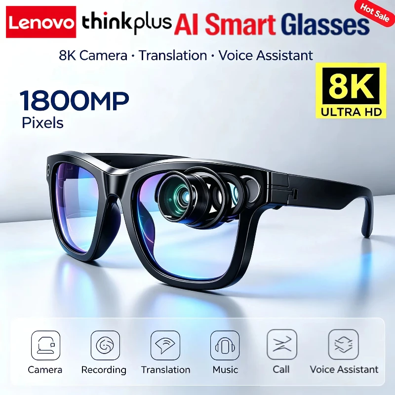 Lenovo thinkplus Smart AI Glasses 800W Camera HD Photo Video Voice Call Translation Waterproof Bluetooth AI Motorcycle Glasses