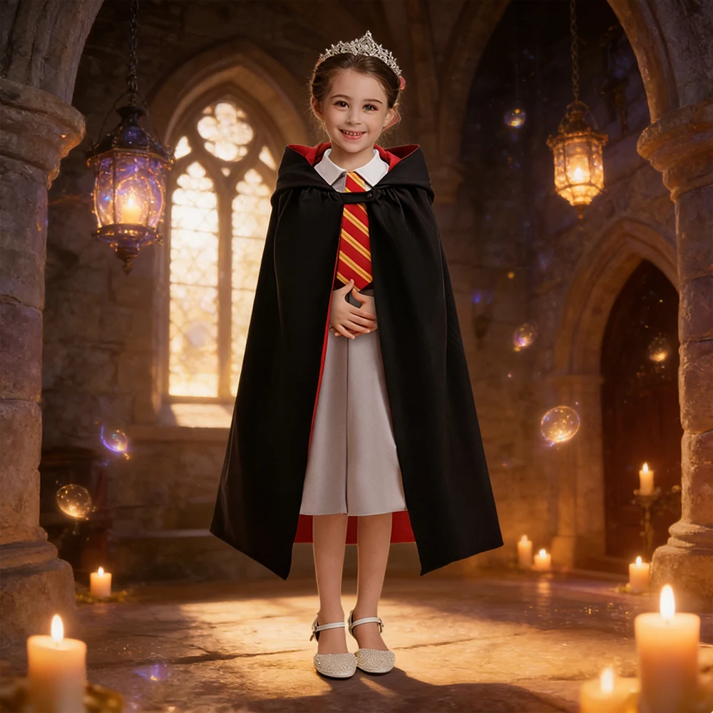 Zauberer Cosplay Kostüm Halloween Mädchen Party Kleider Magic Academy Hemd Kleid Mit Umhang 2PCS Sets Für Kinder Kleidung