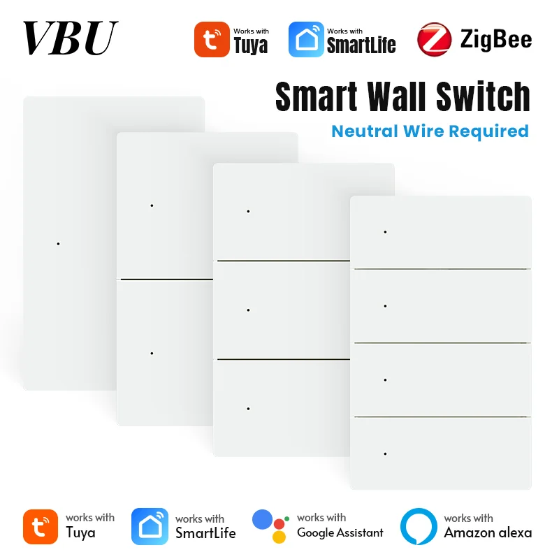 

Настенный выключатель VBU Zigbee 1/2/3/4/6 Gang, умный переключатель с нейтральным голосовым управлением, работает с управлением Alexa Google Home Tuya