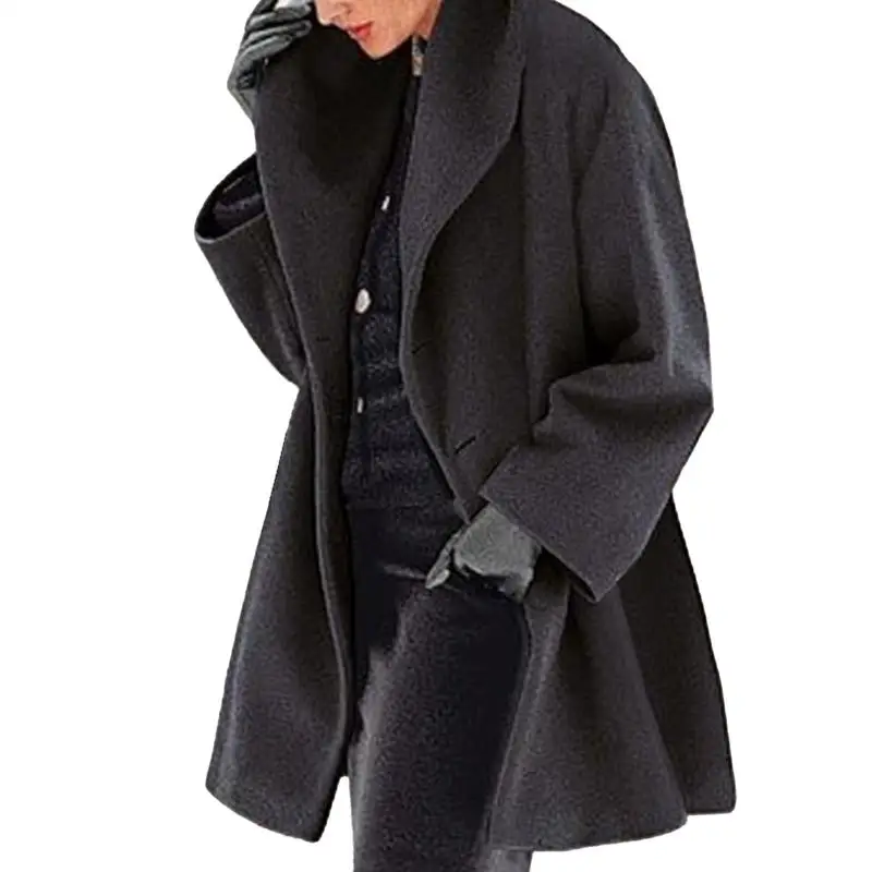 Trench Coat Women Winter Coat Jacket Woolen Coat Mid-Long Jacket Oversize Coats Peacoat Lapel Collar Warm Outwear for Women