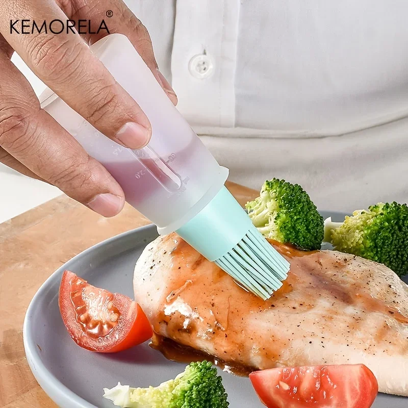 KEMORELA 1PCS Silicone Oil Bottle Brush with Lid And Brush Heat Resistant Sauce Brush Barbecue Pancake Baking Cake Oil Brush