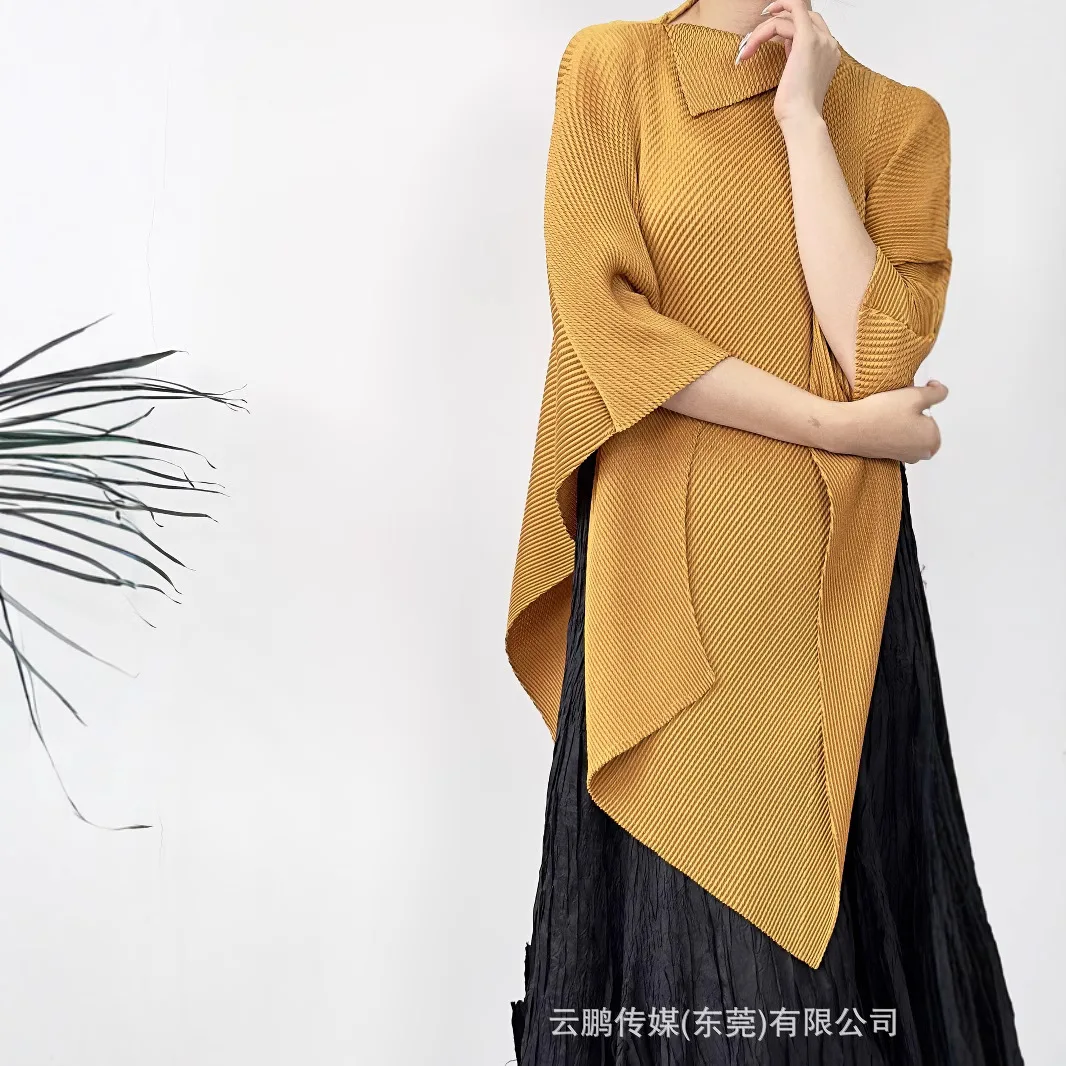 Pleats Pleated Jacket Pullover Shawl Irregular Design Top 2025 Spring and Summer New Thin Loose Tops Solid Women Clothing