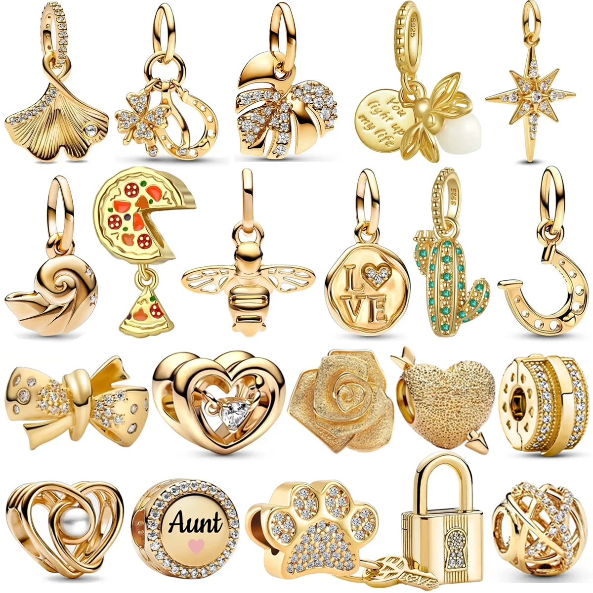 Original 925 en argent Sterling créativité doré en acier inoxydable breloques perles brillant gemme pendentif collier à faire soi-même Bracelet bijoux fins cadeau