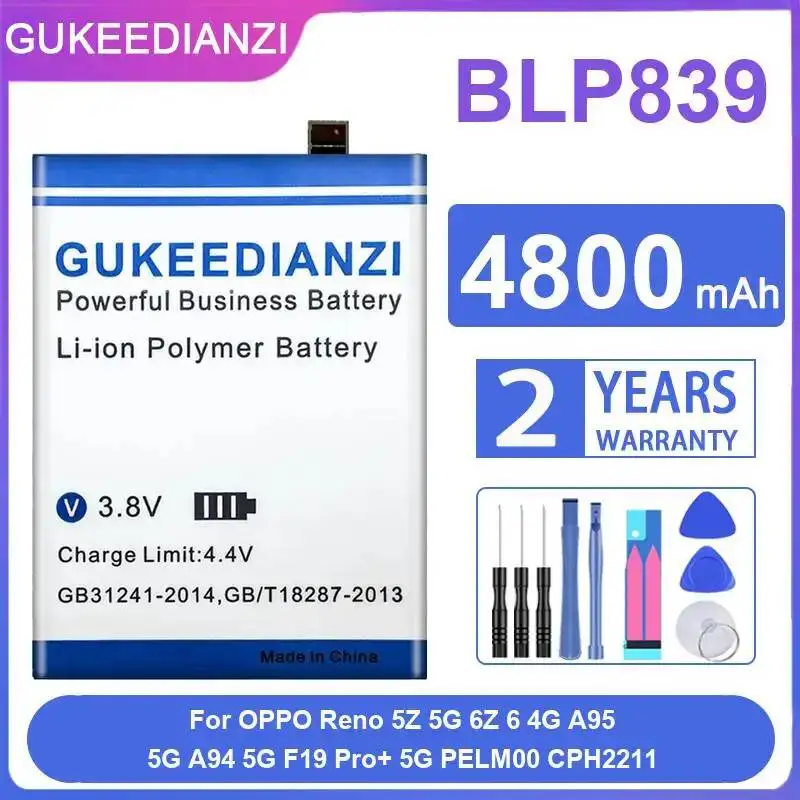 

Аккумулятор для мобильного телефона BLP839 4800 мАч для Oppo Reno 5Z 5G, 6Z 6 4G, A95 5G, A94 5G, F19 Pro+ 5G, PELM00, CPH2211