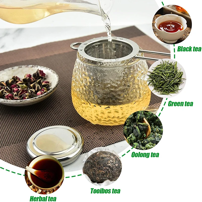 Tea Infuser Stainless Steel Tea Strainer with Lid and Foldable Handle Tea Diffuser Fine Mesh Filter Tea Filter for Teapot Cup Mu