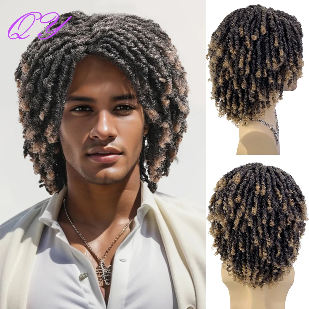 Synthetic Short Dreadlocks Wig Gold Curved and dirty braids Twist Wigs For African Men Daily Beautiful High Quality Hair