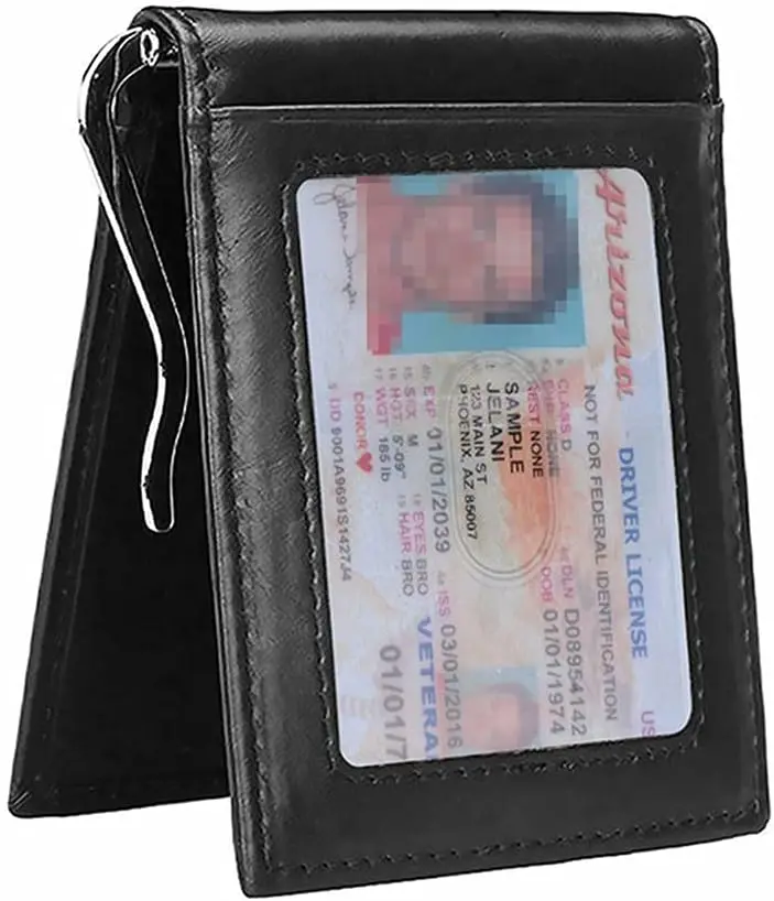

Men's Leather Slim Bifold Wallet with Money Clip, Front Pocket Credit Card Holder, Top-Grain Leather
