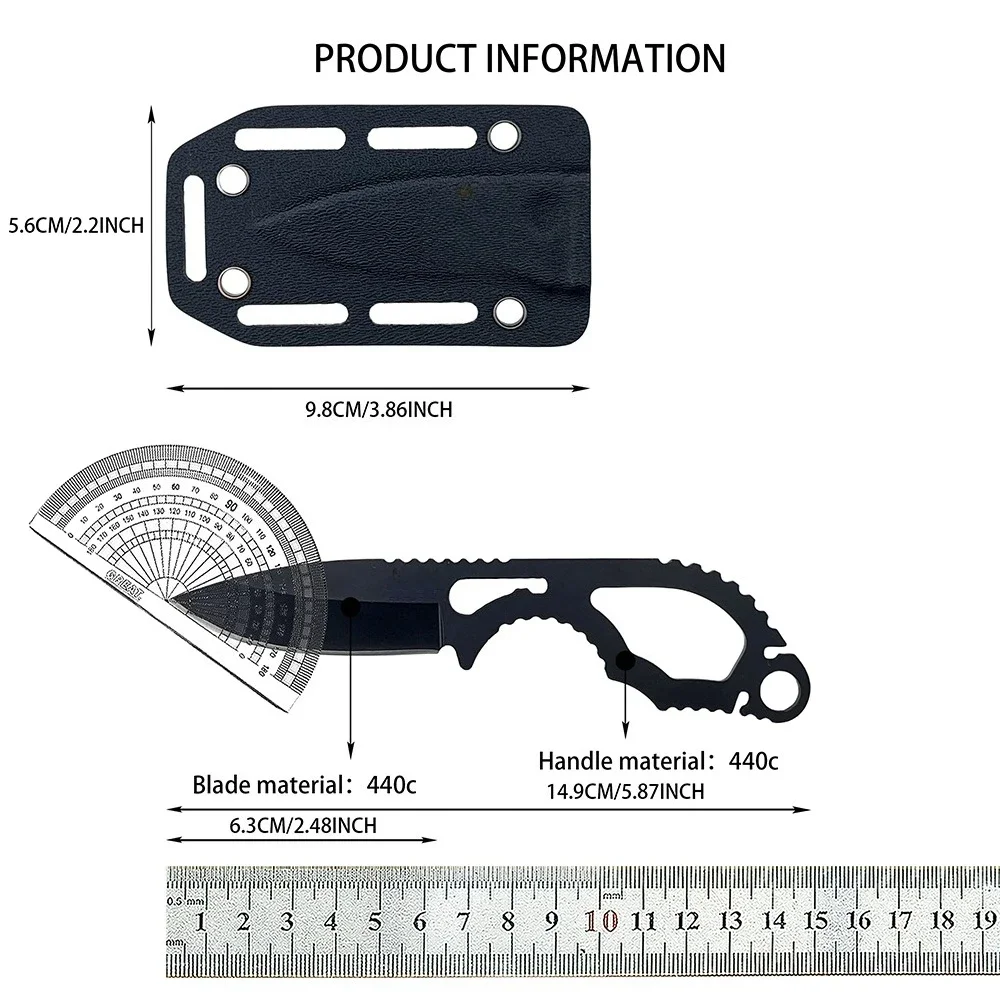 Coltello dritto EDC in acciaio 440C ad alta durezza Coltello tattico da caccia da campeggio esterno Coltello da autodifesa per avventure di sopravvivenza