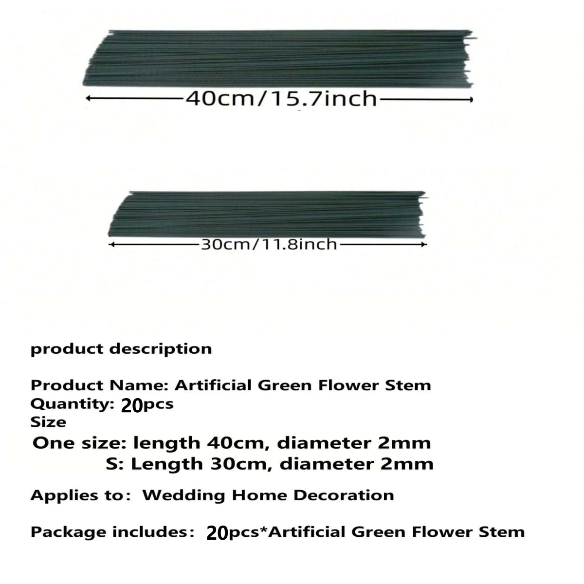 20pcs 30/40cm Green Flower Stem Sticks DIY Floral Material Handmade Wire Stem Accessories