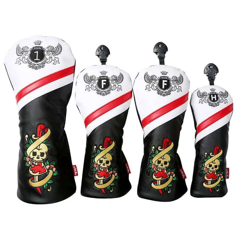 Universal Embroidered Skull Golf Club Headcovers Flower For Driver Fairway for PU Leather Protector Cover Fashion Design Quality