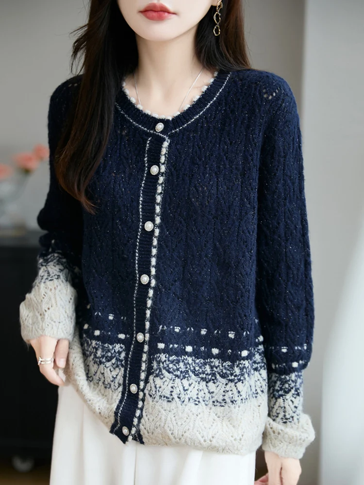 Feminino redondo ne malhas cardigan solto thiened outono inverno outerwear borla detalhe casual sle longo sve camisola