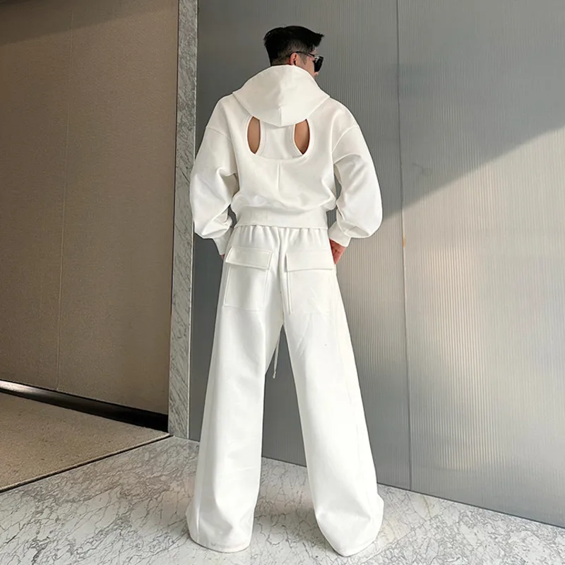 PFNW Designer Male Two-piece Set Sweatpants Hollow Out Back Deconstructed Splicing Zipper Sweatshirt Wide Leg Pants Spring C5068