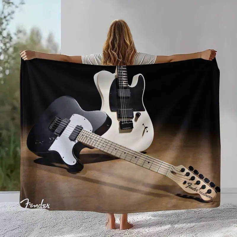 Vintage Fender Guitar Rock Music Soft Flannel Throw Blanket,Cozy Warm Blanket for Bed,Sofa,Living Room,Picnic,Camping,Home Decor