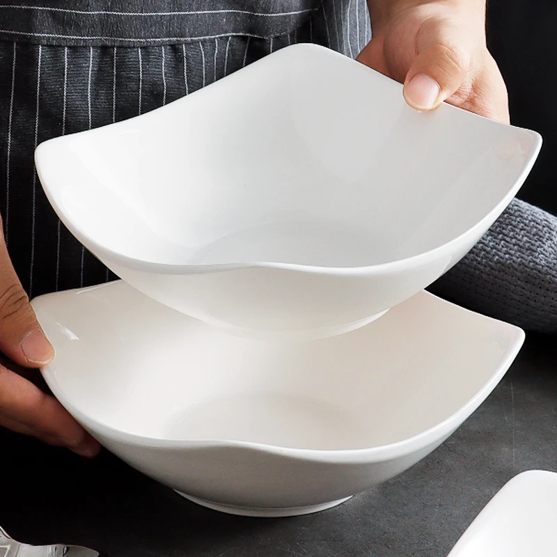 Pure White Cerc Deep Soup Plate Square Di Microwave Se Simple Design Salad Bowl Home Use High Aesthetic Value