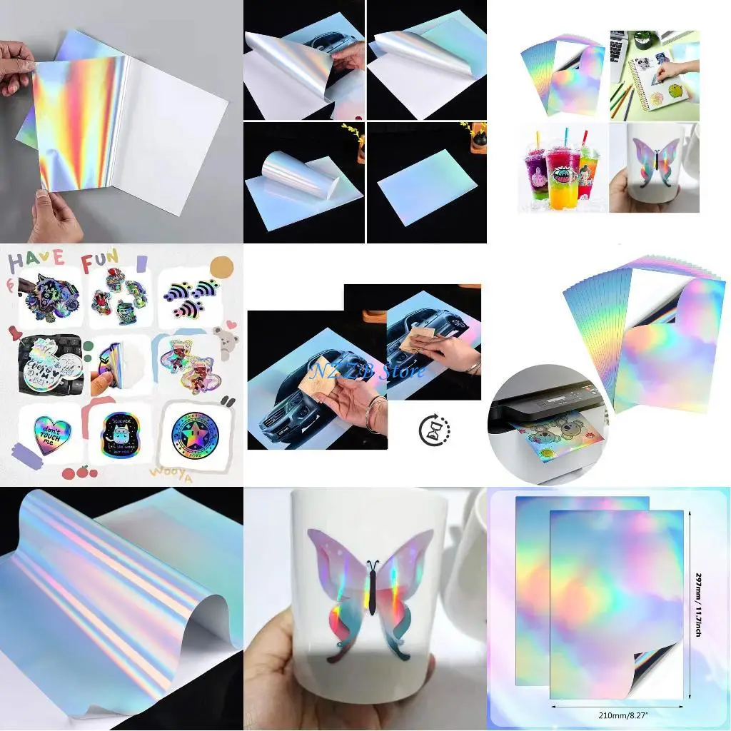 

T21F 20x Printable Vinyl Labels Crafts Decal Rainbow Self-Adhesive for Cricut