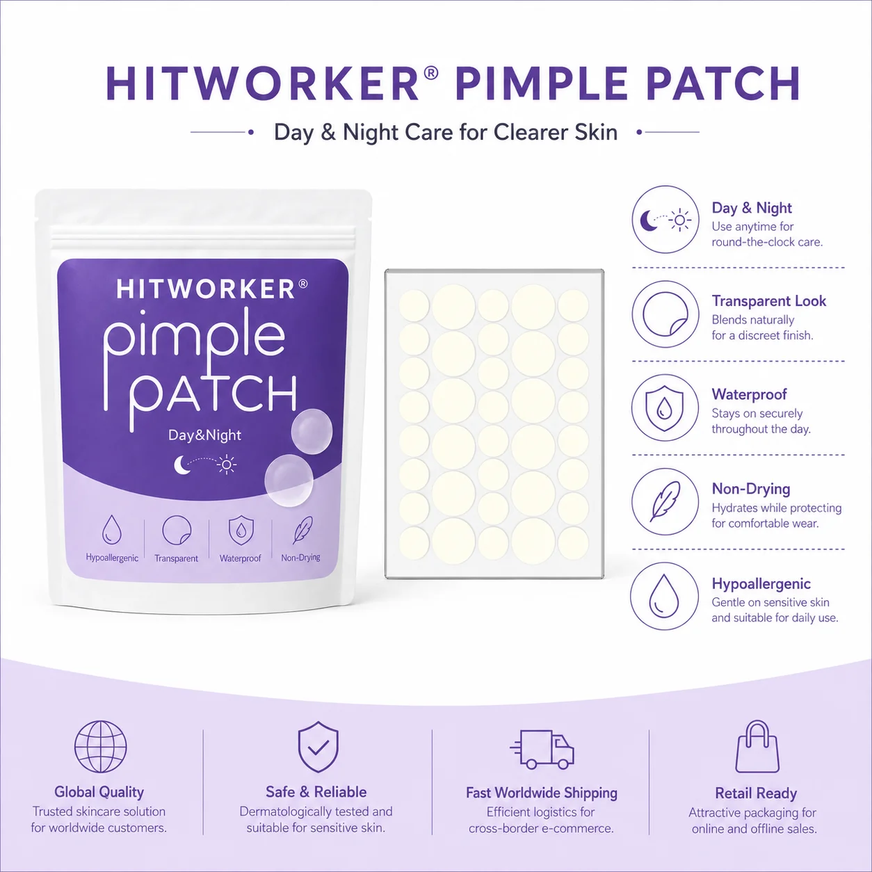 72PCS Pimple Cover Patches, Clear-Look Hydrocolloid Beauty Patches For Day And Night Use, Easy Peel Spot Cover