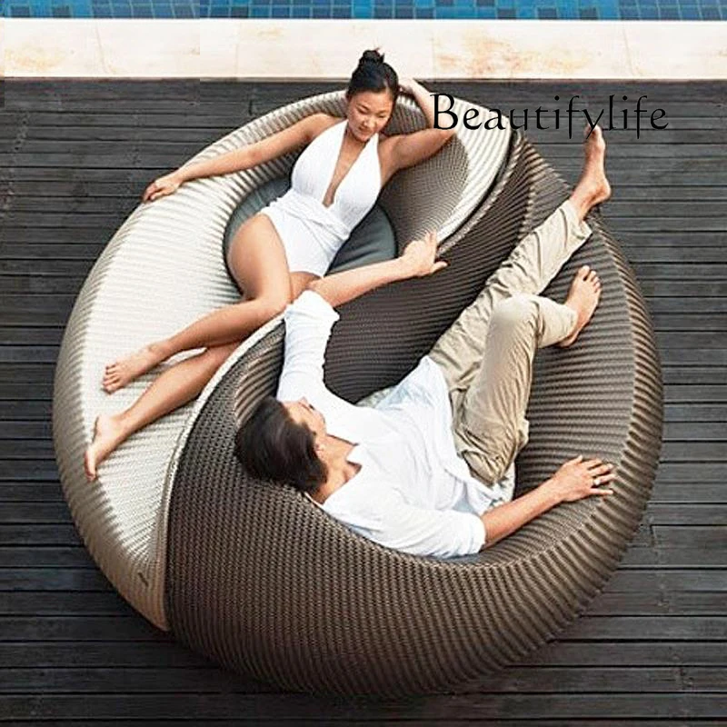

Outdoor Lounge Rattan Combination Garden Courtyard Taiji Sofa Swimming Pool Hotel Leisure Gossip round Bed