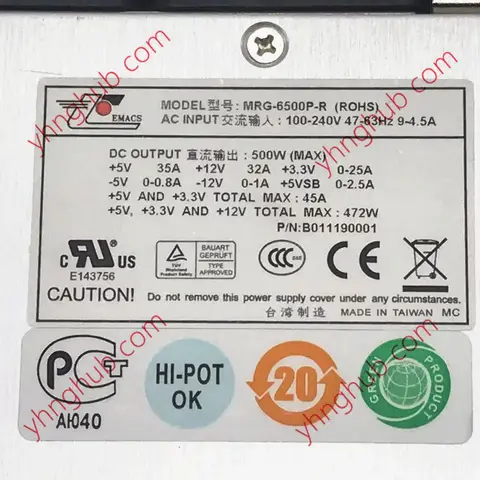 EMACS MRG-6500P-R Server Power Supply 500W PSU Server Computer