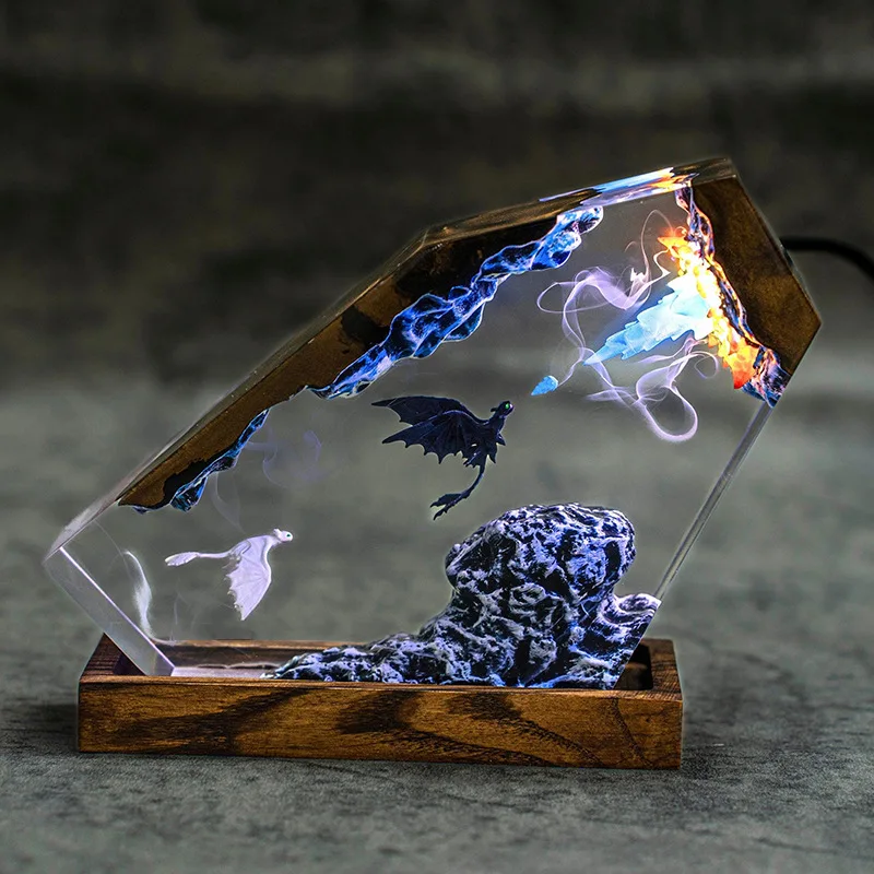 Cross-border Dragon Training Master Resin Light Toothless & Light Fury Night Fury White Epoxy Resin Ornament