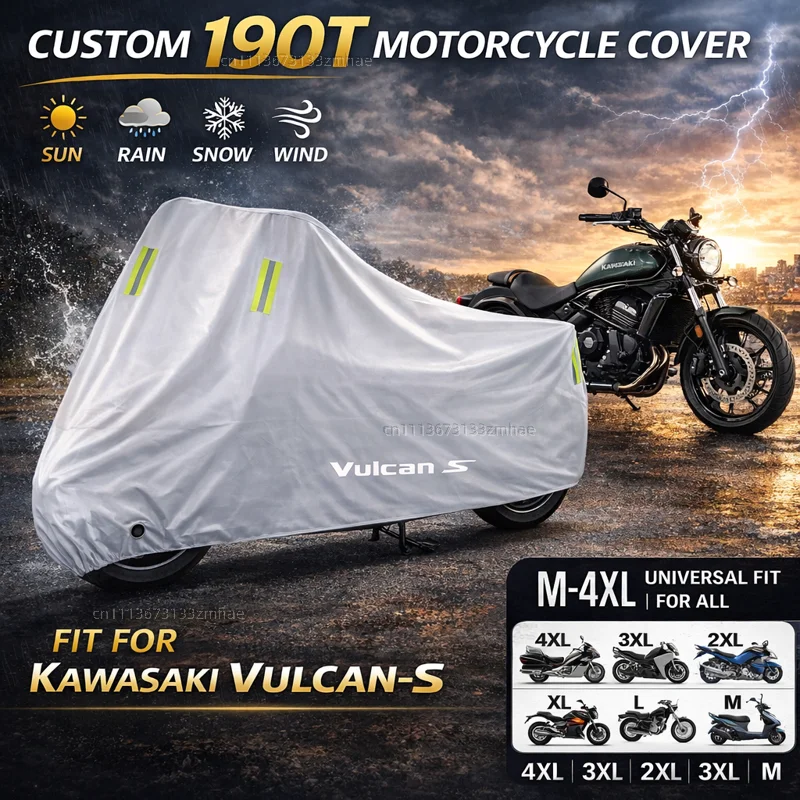 

For Kawasaki VUICAN-S 650 2015-2018 Logo Vuican-s Motorcycle Cover Waterproof Heavy Duty Outdoor Rain Dust Sun Protector