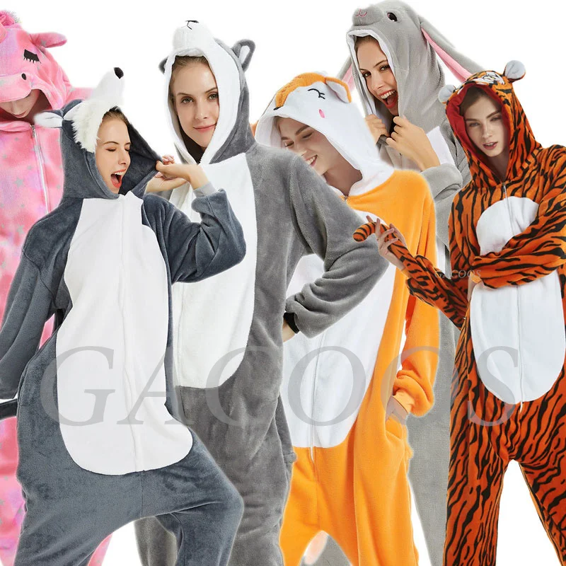 Tiger Wolf Animal Pajamas Women Unicorn Onesies Overalls Adults Cosplay Kigurumi Sleepwear Rabbit Panda Stitch Onesies Jumpsuit