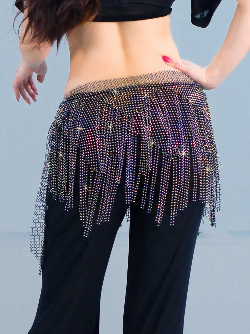 Bufanda de cadera para danza del vientre para mujer con borlas y lentejuelas, cinturón de cadena para la cintura, accesorio para actuación en escenario, accesorios para atuendo