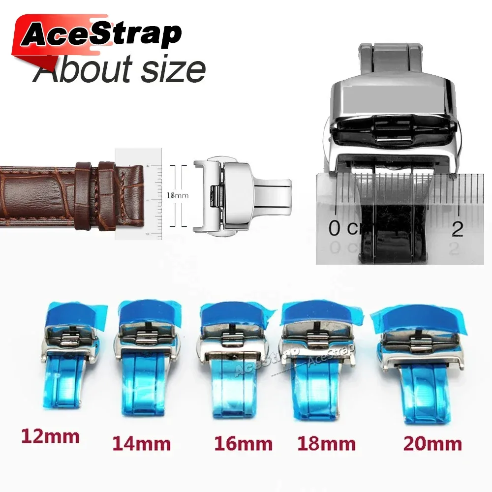 Stainless Steel Watchband Buckle Polished Button 20mm 22mm 18mm 16mm Metal Butterfly Clasp Bracelet Buckles Silver Accessories