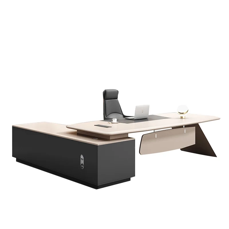 

Дизайнерский стол для руководителя премиум-класса с отделкой под рояльное дерево, белый, для президента, босса, менеджера