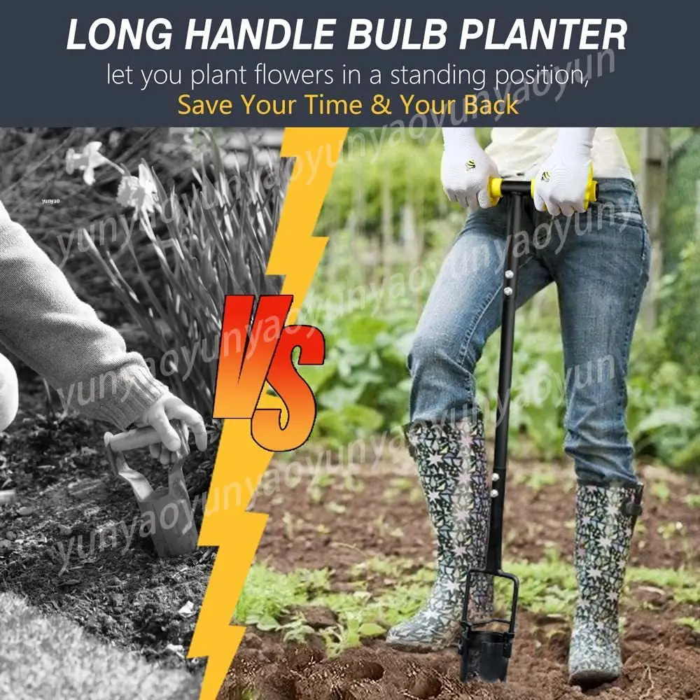 Long Handle Serrated Base Bulb Planter Sod Plugger Gardening Transplanter for Quick Digging Planting Holes