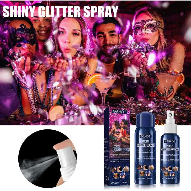 60Ml Glanzende Glitter Spray Nachtclub Party Glitter Spray Gladde Glinsterende Body Spray Voor Prom Dresses Sparkle Body Hair Gloss