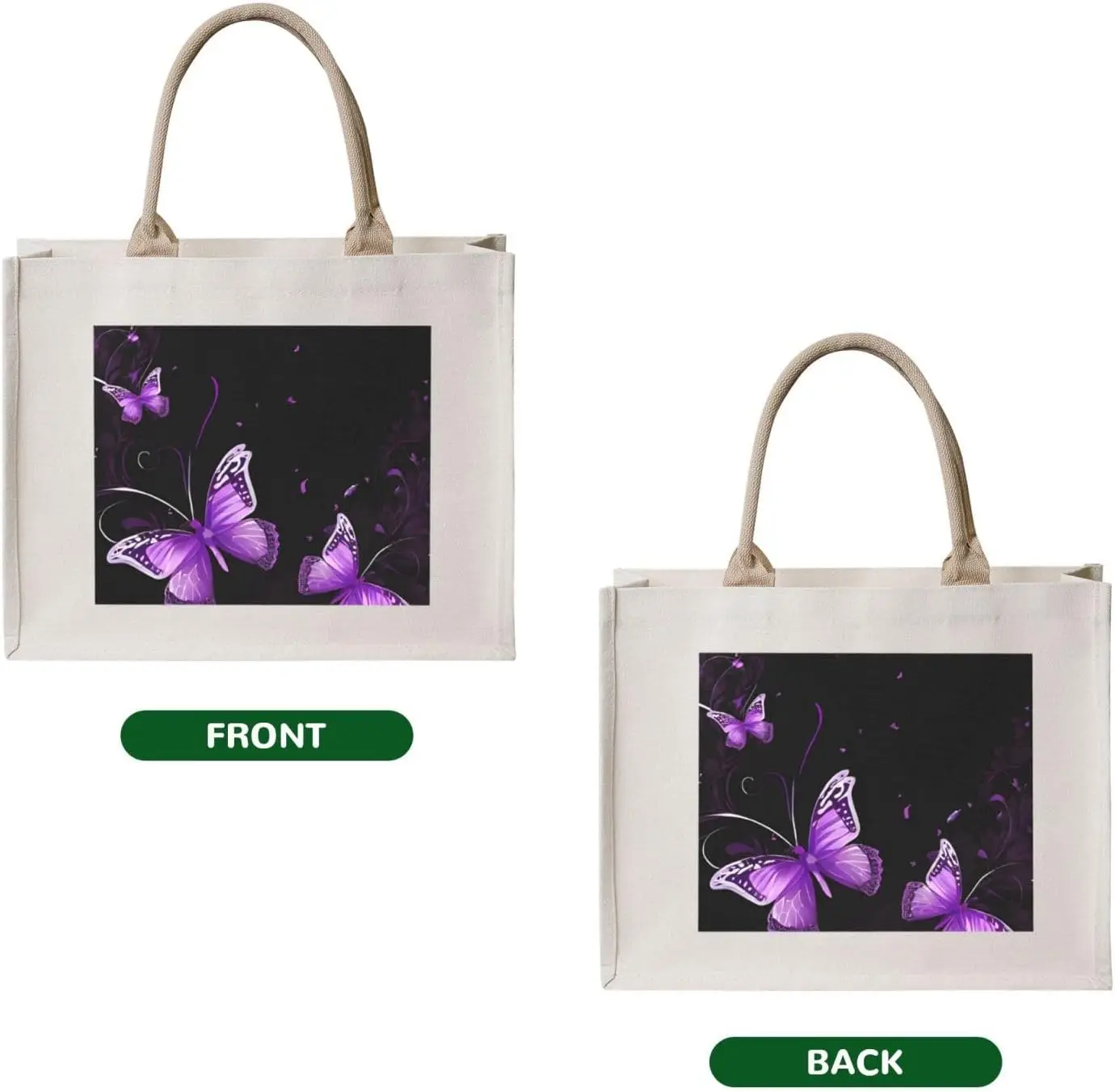 (Butterfly Purple) Canvas Tote Bag Beach Travel Shoulder Bag Gifts Shoulder Tote