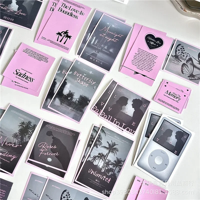 38 pezzi INS adesivi rosa neri estetica ragazze scrapbook ufficiale fai da te Kpop carta fotografica decorazione imballaggio decalcomania stile balletto coreano