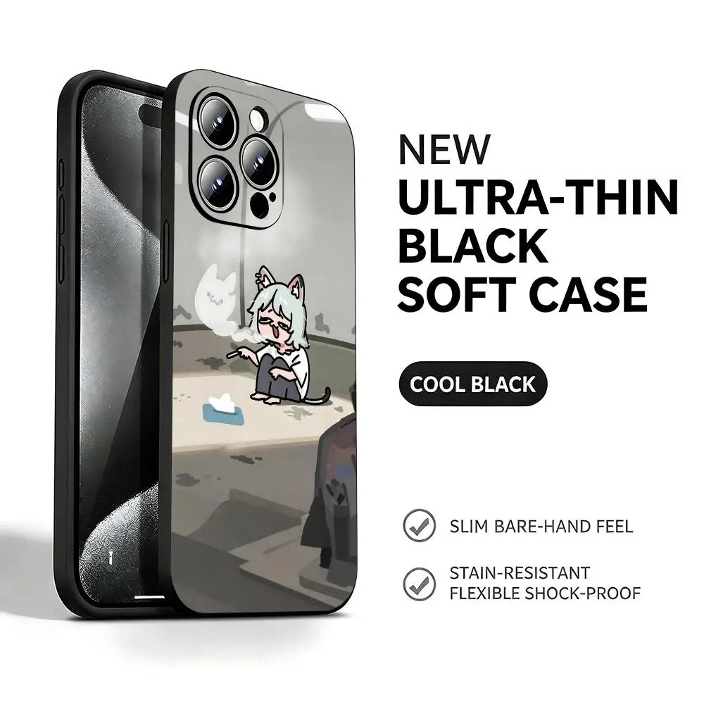 Чехол для телефона с аниме-котом-курильщиком для iPhone 18 17 16 15 14 13 12 X XR XS Plus Mini Pro Max, мягкий черный ударопрочный чехол.