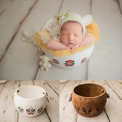 Newborn Photography Container Frame Infant Posing Facial Creative Round Bucket Props Vintage Style Studio Photo Accessories