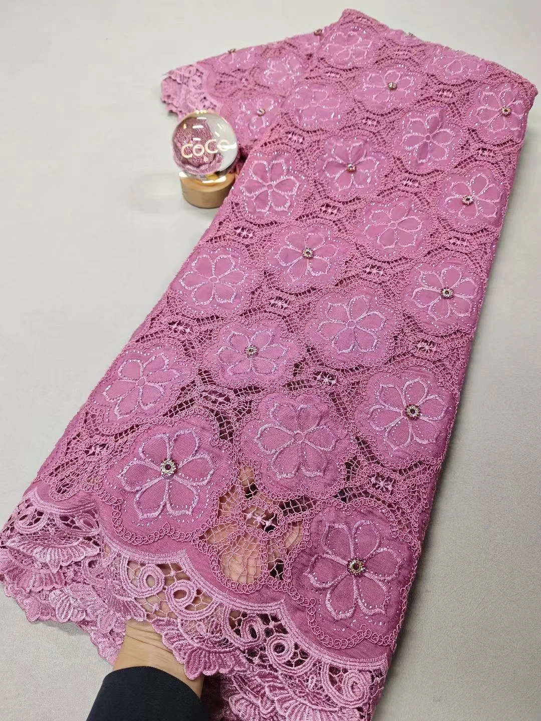 

High-Quality Africa Nigerian Sequins Cotton Embroidery Lace Fabric Tulle 5 Yards for Wedding Party Dresses Chiffon XL127 2025