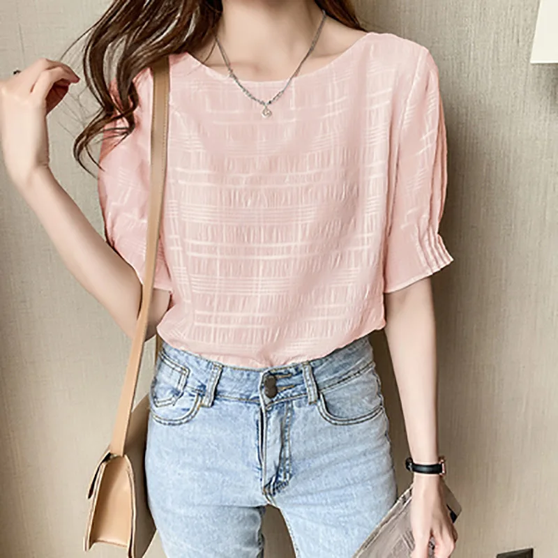 2024 Summer New Women Korean Niche Simplicity Solid Color Comfortable Sweet Westernization Appear Thin Short Sleeved T-shirt