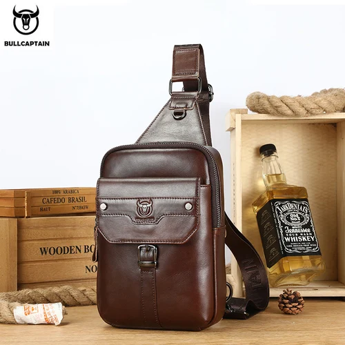 BULLCAPTAIN, bolso Vintage para hombre, bolso de pecho de cuero genuino, bolso de mensajero, bolsos de hombro informales para viaje diario, bolso cruzado de viaje